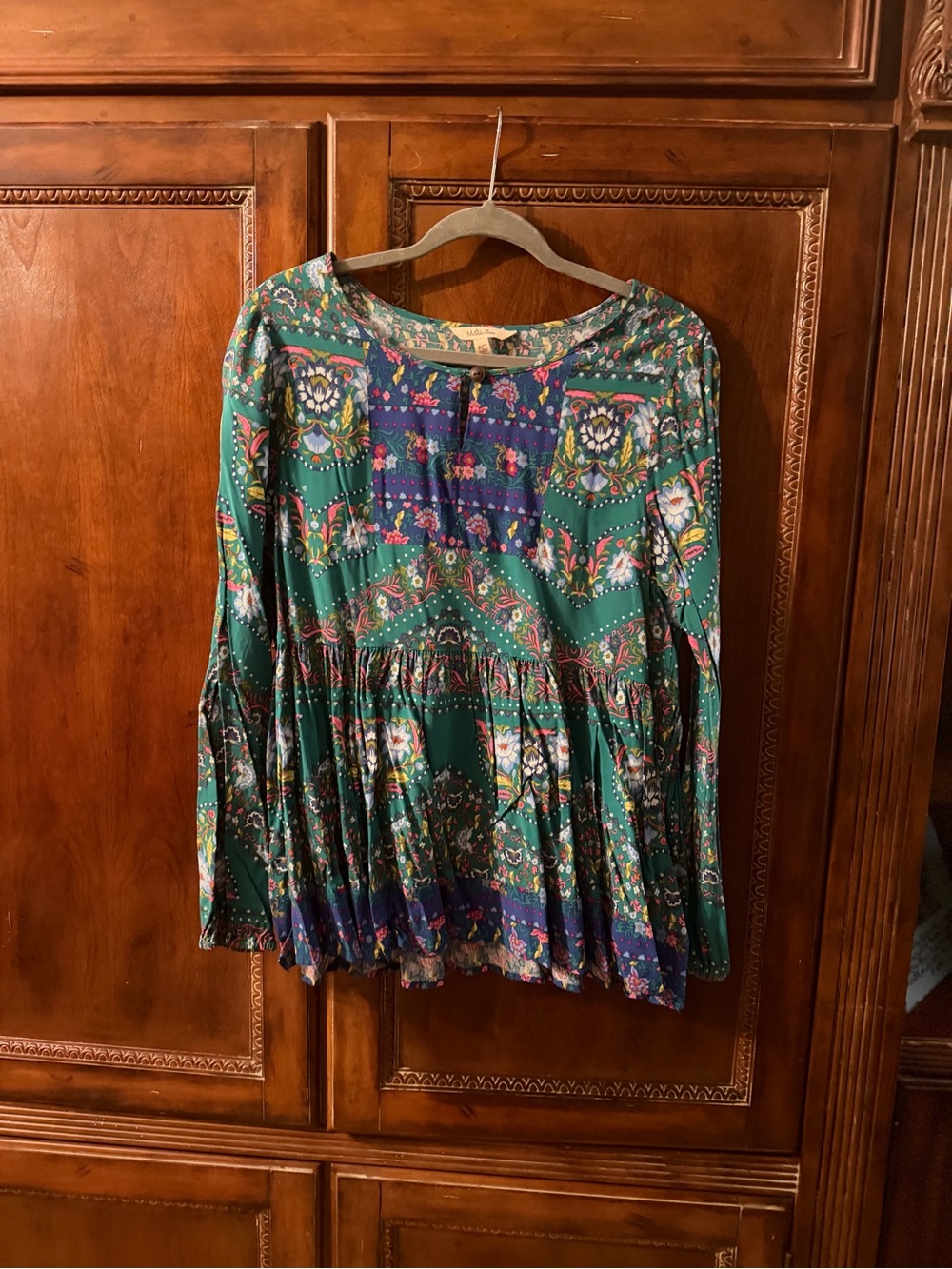 Matilda Jane Bohemian Green Floral Long-Sleeve Peasant Top